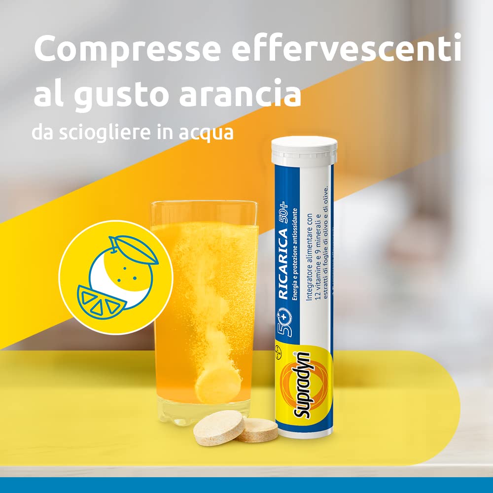 Supradyn Ricarica 50+ Integratore Multivitaminico Completo Vitamine E Minerali Con Vitamina B12, C, D, Zinco Per Stanchezza Fisica E Concentrazione Dai 50 Anni Uomo E Donna, 30 Compresse Effervescenti