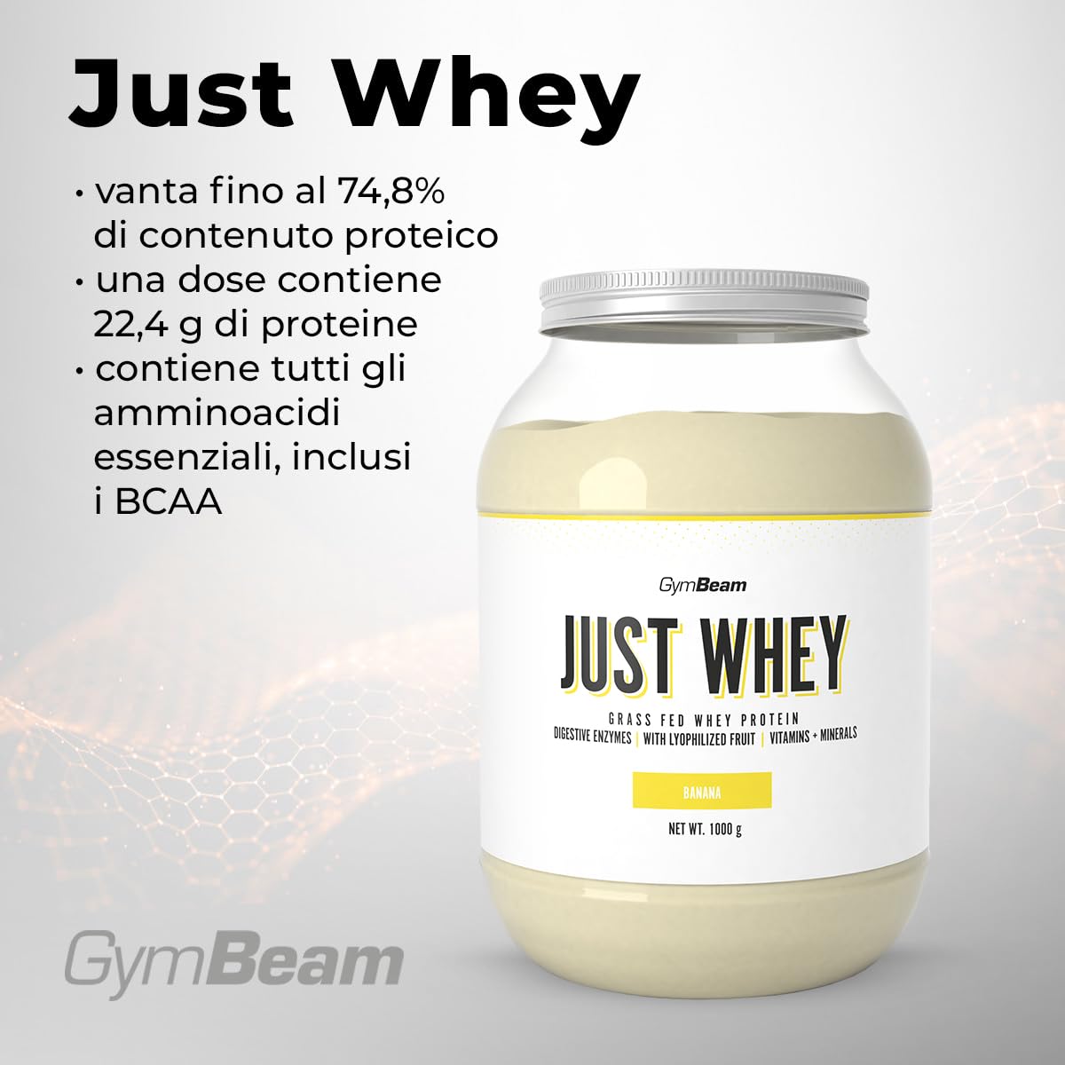 GymBeam Just Whey, Proteine in Polvere Multicomponente da Siero di Latte, Concentrato e Idrolizzato, 22,4g Proteine per Dose, con BCAA e Amminoacidi Essenziali (1000 g, Chocolate Milkshake)