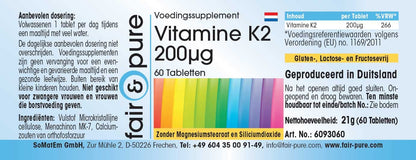 Fair & Pure® - Vitamina K2 200µg - Menaquinone MK7 - Vegan - 60 Compresse