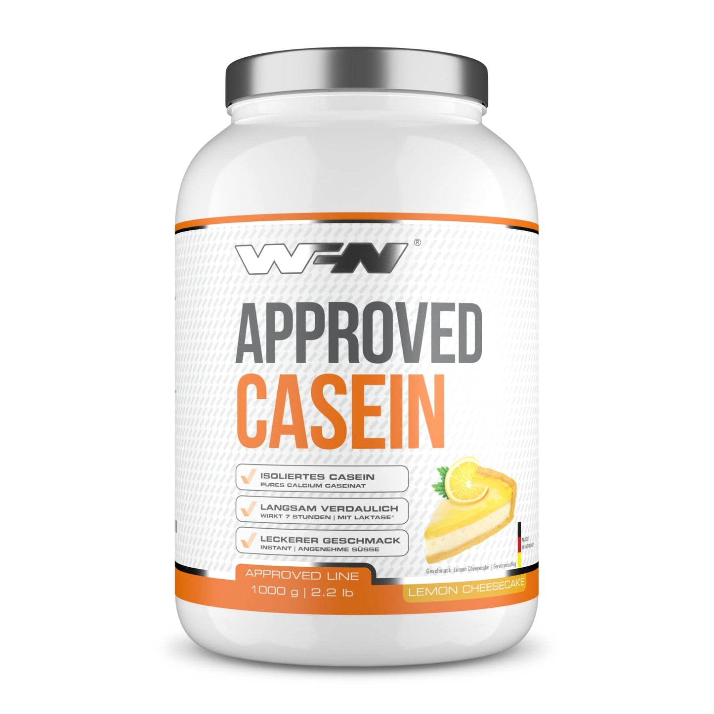 WFN Approved Casein - Neutro - 1 kg - Proteine della caseina con lattasi - Proteina in polvere cremosa - Molto solubile - Prodotto in Germania - Testato in laboratorio esterno