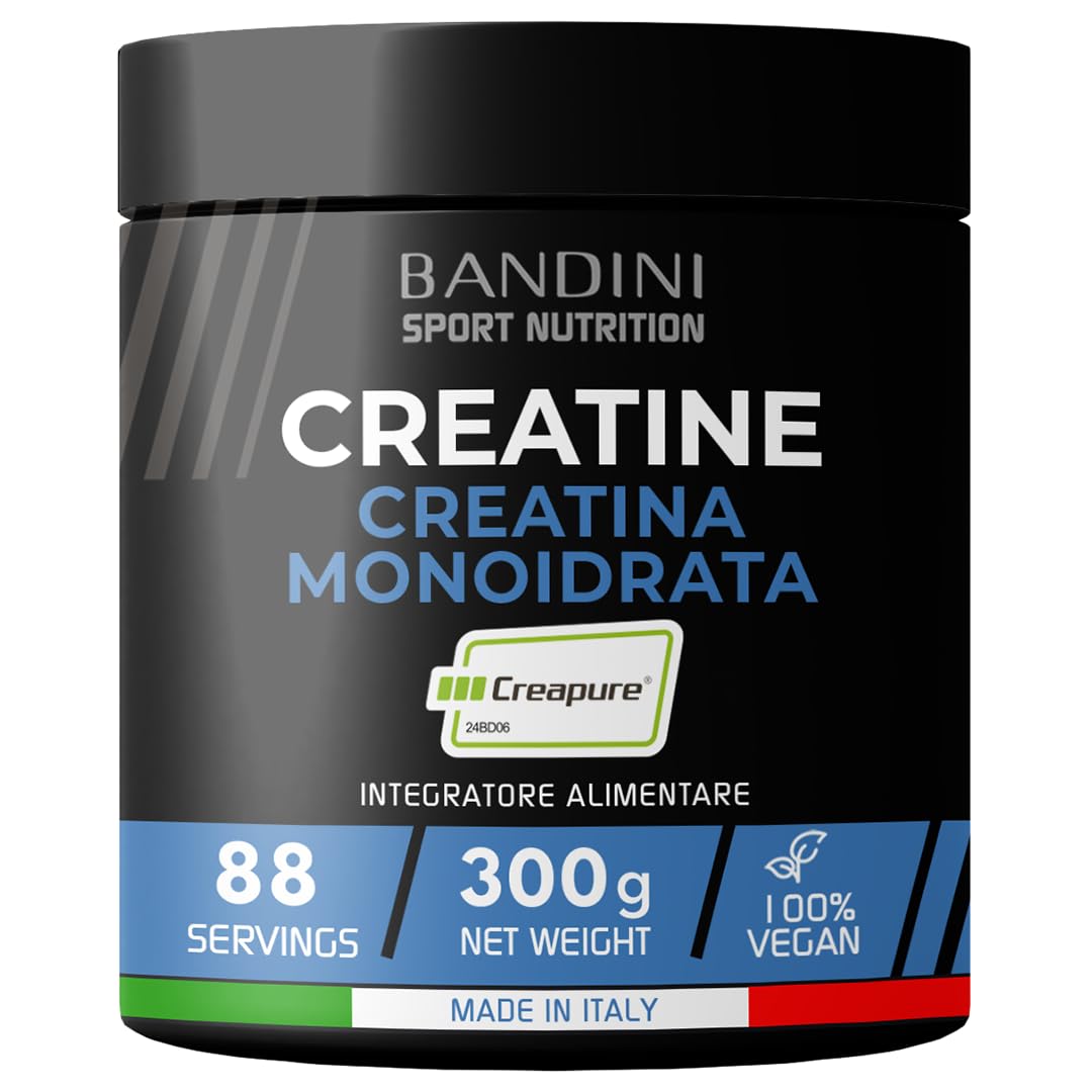 Bandini® Creatina CREAPURE® Monoidrata in Polvere Pura - Integratore per Allenamento, Sport, Palestra e Pre Workout - Include Dosatore - 100% Vegan - A base di Creatine Monoidrato per ATP e recupero