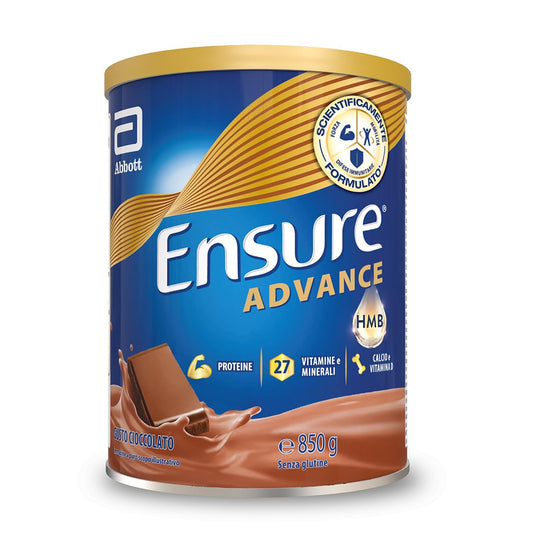 Ensure Advance Integratore Alimentare Proteico in Polvere, con 27 Vitamine e Minerali, Integratore Alimentare con Proteine, Calcio e HMB, Confezione 850g, Gusto Cioccolato