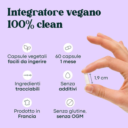 Acido Ialuronico Puro, 60 Capsule Vegane, Azione Anti-Età + Antirughe, 800-900 kDa, Trattamento di 1 mese, Idratazione della Pelle, Con Vitamina C, Prodotto in Francia, Essentials by Novoma