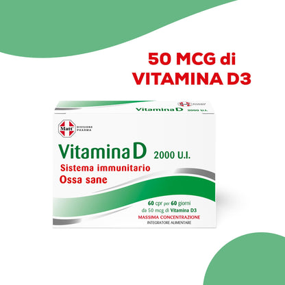 Matt, Vitamina D 2000 U.I., Integratore Alimentare per le Difese Immunitarie, Contribuisce al Mantenimento di Ossa e Denti Sani, Confezione da 60 Compresse