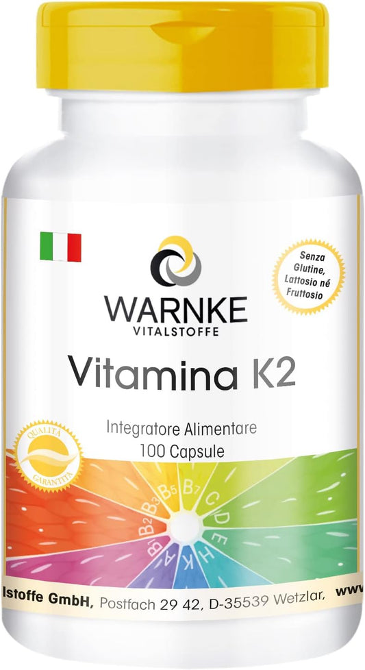 Vitamina K2 MK7 100 mcg (Menachinone naturale MK-7) - 100 capsule pure | Warnke Vitalstoffe - Qualità da farmacia tedesca