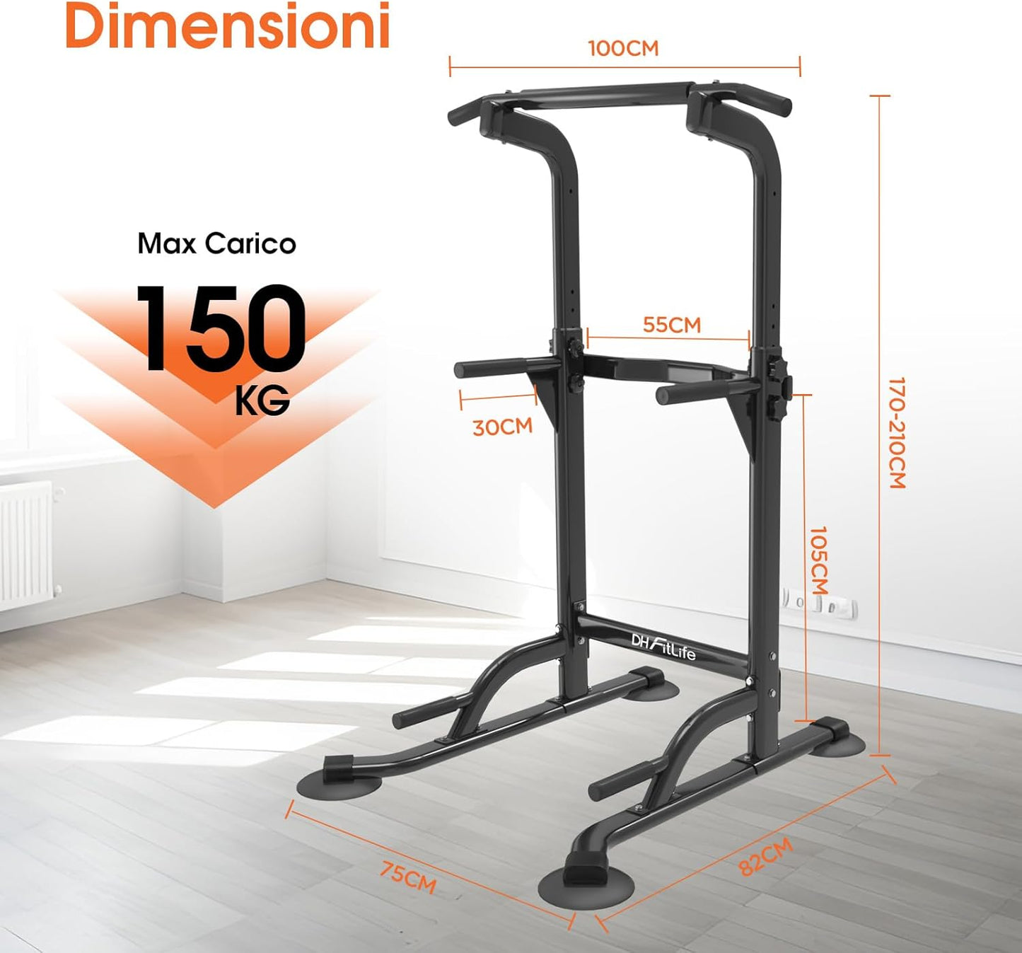 DH FitLife Power Tower Dip Station | Barra per Trazioni Autoportante | Dip Parallele Calisthenics | Stazione Fitness Multifunzionale | Power Rack for Home Gym | Allenamento della Forza a Casa