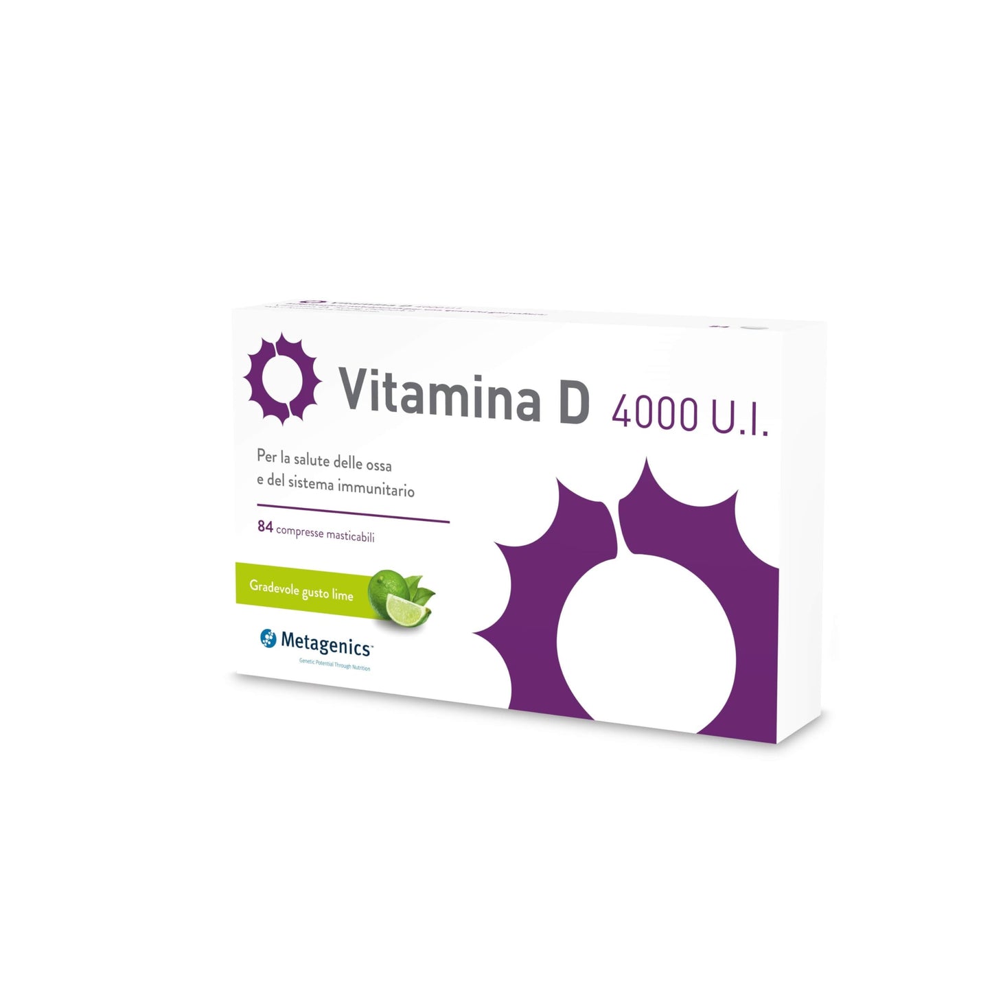 Metagenics Vitamina D 4000 U.I. - Integratore Alimentare Sistema Immunitario - Per la Salute delle Ossa - Gusto Lime - 168 Compresse Masticabili