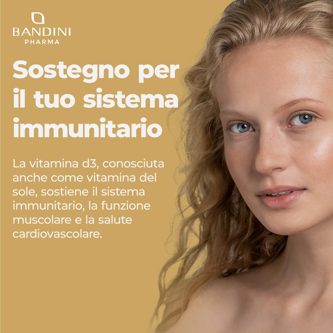 Bandini® Vitamina D3 2000 UI 365 Softgel | Alto Dosaggio 50μg | Vitamine D Colecalciferolo (Vit D) | IN OLIO D'OLIVA EXTRAVERGINE per Assorbimento Ottimale | Ossa, Denti, Muscoli, Sistema immunitario