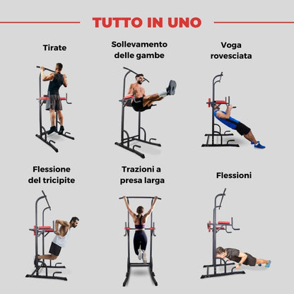 Mobiclinic® Fitness, Power Tower Dip Station, Fino a 200 kg, MultiFit, Altezza e Schienale Regolabili, Stazione di Trazione Muscolare, Torre Multifunzionale, Robusta, Palestra Domestica, Pull-up