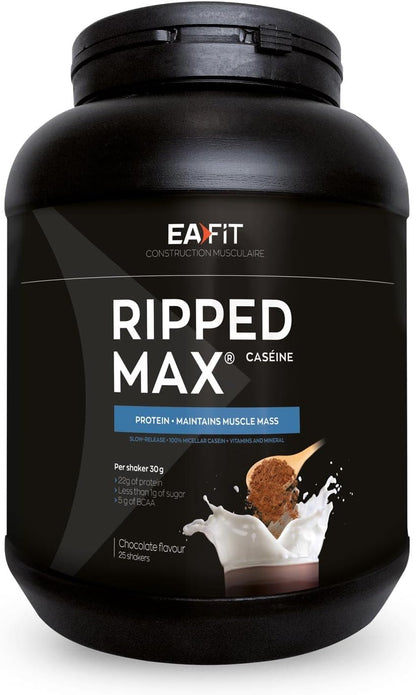 Eafit Ripped Max Casein, Proteine del Siero di Latte in Polvere, Crescita Muscolare, Elevata Dose di Proteine, 100% Caseina Micellare, Gusto Cioccolato, 750 g