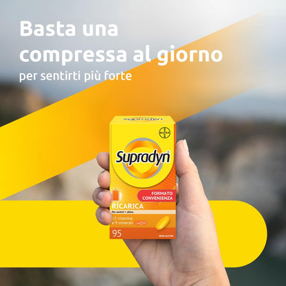 Supradyn Ricarica Multivitaminico Completo Vitamine e Minerali per Adulti, Integratore Vitamine A, B, C, D3, E, K, Magnesio, Calcio, Zinco, Selenio e CoEnzima Q10, 95 Compresse Rivestite