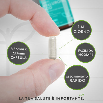 Acido Ialuronico in Capsule – da 600 mg - Alto Dosaggio 500-700KDA - Senza OGM, Riempitivi o Leganti Sintetici - Nutravita