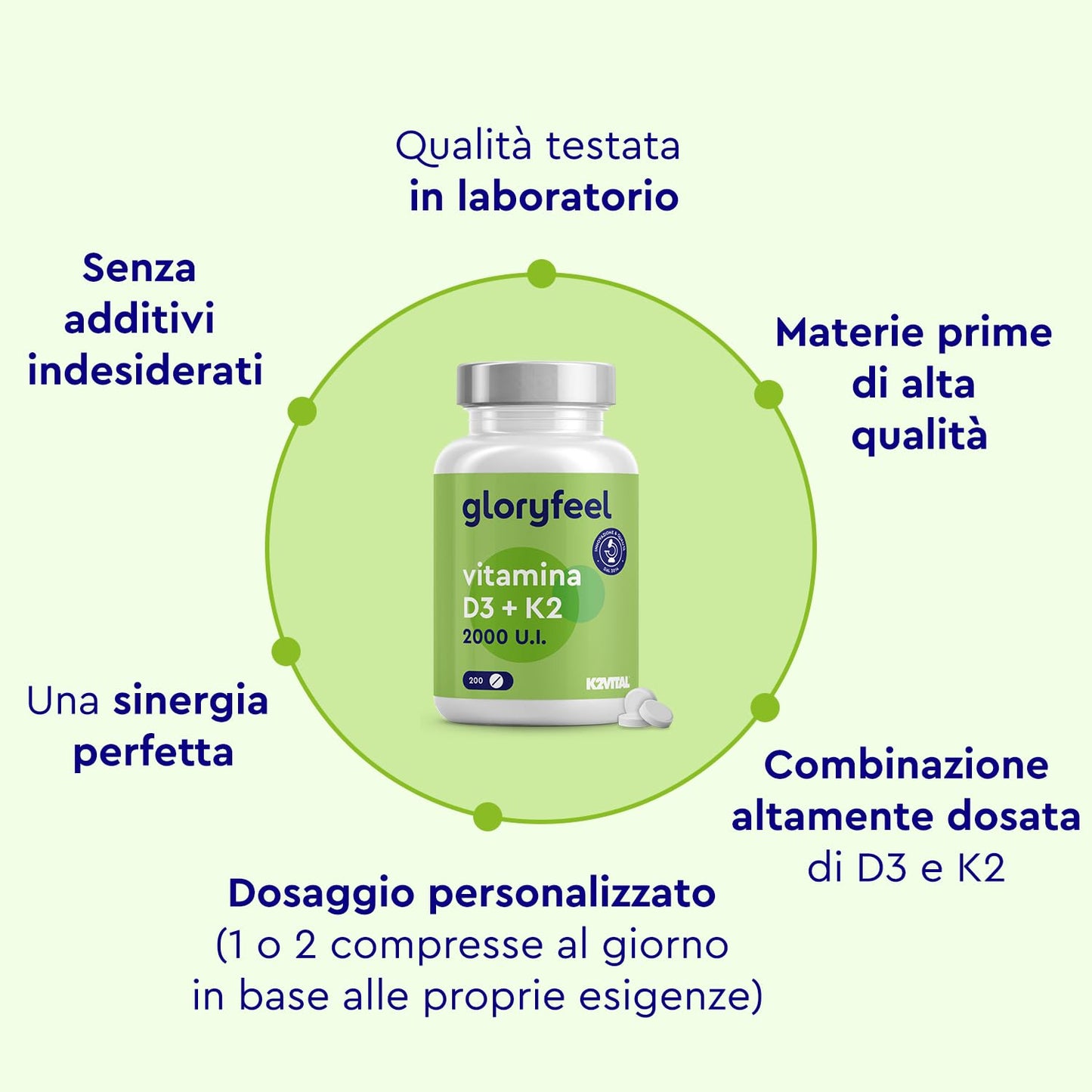 Vitamina D3 K2, Vitamina D, Qualità Premium K2VITAL®, 200 Compresse, Vitamina D3 2000 UI + 100 µg Vitamina K, Supporta Ossa, Denti, Articolazioni e Sistema Immunitario, Formula Ottimale