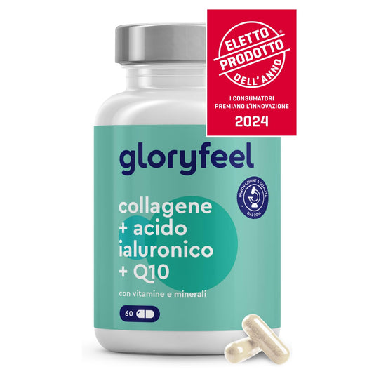 Collagene Marino con Acido Ialuronico, con Coenzima Q10, Vitamina C e Zinco, Vitamine A, B12, D3, Magnesio, 60 Capsule, Collagene Marino Idrolizzato, Collagene Integratore Pelle, Ossa e Articolazioni