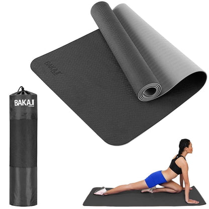 BAKAJI Tappetino Yoga in TPE Ecologioco Doppio Strato Antiscivolo Alta Densità Materassino Tappeto Allenamento Fitness Aerobica Palestra Ginnastica Dimensione 180 x 61 cm con Custodia