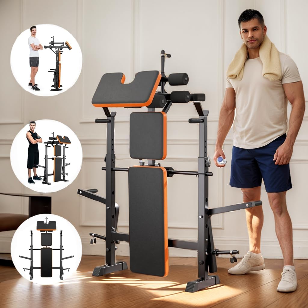 YOLEO Multifunzione Palestra Casa con Rack Palestra, Panca Piana Bilanciere, Panca Addominali con leg extension leg curl - arm curl - porta bilanciere