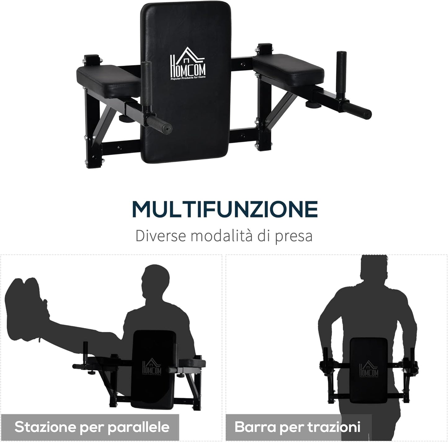 HOMCOM Supporto per Sollevamenti Fissaggio a Parete per Allenamento Muscolari Tubi d'Acciaio Nero