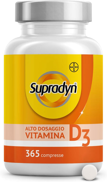 Supradyn Compresse di Vitamina D 2000 UI Alto Dosaggio (50 μg) - Integratore Vitamina D3 per il Supporto del Sistema Immunitario e la Salute delle Ossa - 365 compresse fornitura annuale