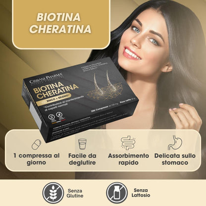 CISBANI PHARMA Biotina Cheratina - Integratore Capelli e Rinforzante Unghie, con Zinco e Selenio - 200 Compresse da 100 mg - Oltre 6 Mesi di Durata - Senza Glutine e Lattosio - Integratori per Capelli