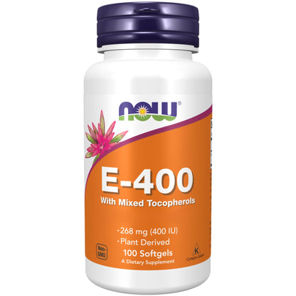 Now Foods, Vitamin E 400 UI, D-alfa-Tocoferolo, Altamente Dosato, 100 Capsule molli, Testato in Laboratorio, Senza Glutine, Senza Soia, Non OGM