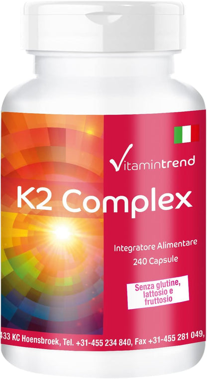 Vitamina k2 mk7 Complex 1250mcg - 240 Capsule - Vegan - Altamente dosato - MK-4 e MK-7 | Vitamintrend®