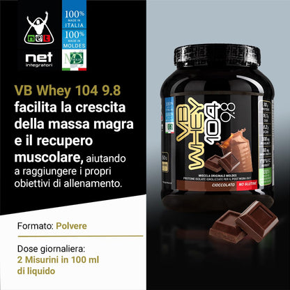 NET Integratori VB WHEY 104 9.8 Optipep - 450g Cioccolato - Proteine Isolate Idrolizzate per via Enzimatica Con EAA e BCAA - Massimizza Sintesi Proteica, Crescita e Mantenimento Muscolare