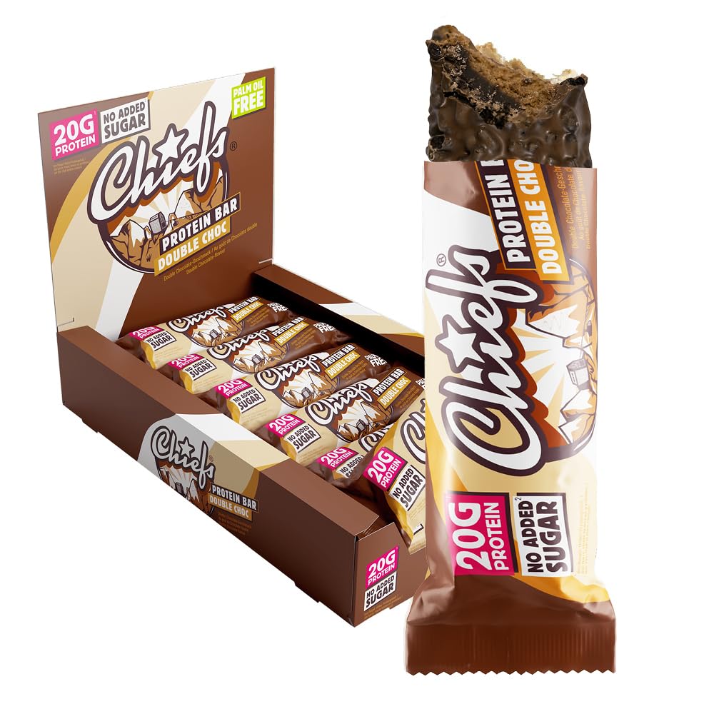 Chiefs® Protein Bar con 20g di proteine e 211kcal • Barretta proteica a basso contenuto di zucchero con molte proteine • 12 x 55g (Crispy Cookie)