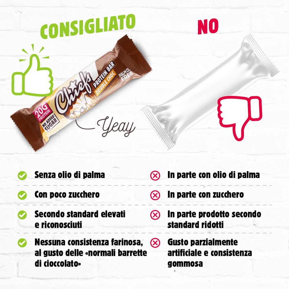 Chiefs® Protein Bar con 20g di proteine e 211kcal • Barretta proteica a basso contenuto di zucchero con molte proteine • 12 x 55g (Crispy Cookie)