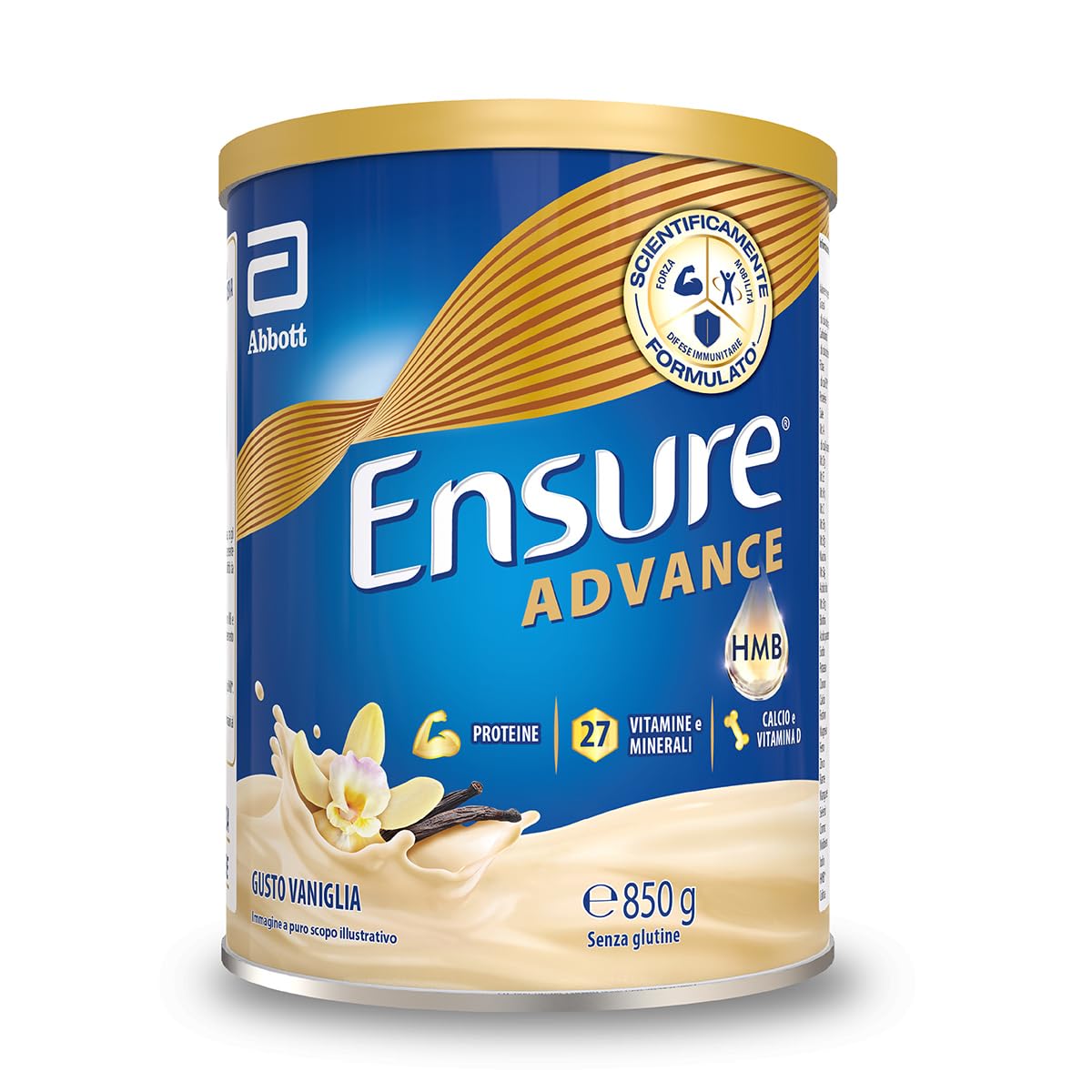 Ensure Advance Integratore Alimentare Proteico in Polvere, con 27 Vitamine e Minerali, Integratore Alimentare con Proteine, Calcio e HMB, Confezione 850g, Gusto Vaniglia