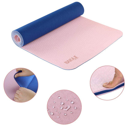 BAKAJI Tappetino Yoga in TPE Ecologioco Doppio Strato Antiscivolo Alta Densità Materassino Tappeto Allenamento Fitness Aerobica Palestra Ginnastica Dimensione 180 x 61 cm con Custodia