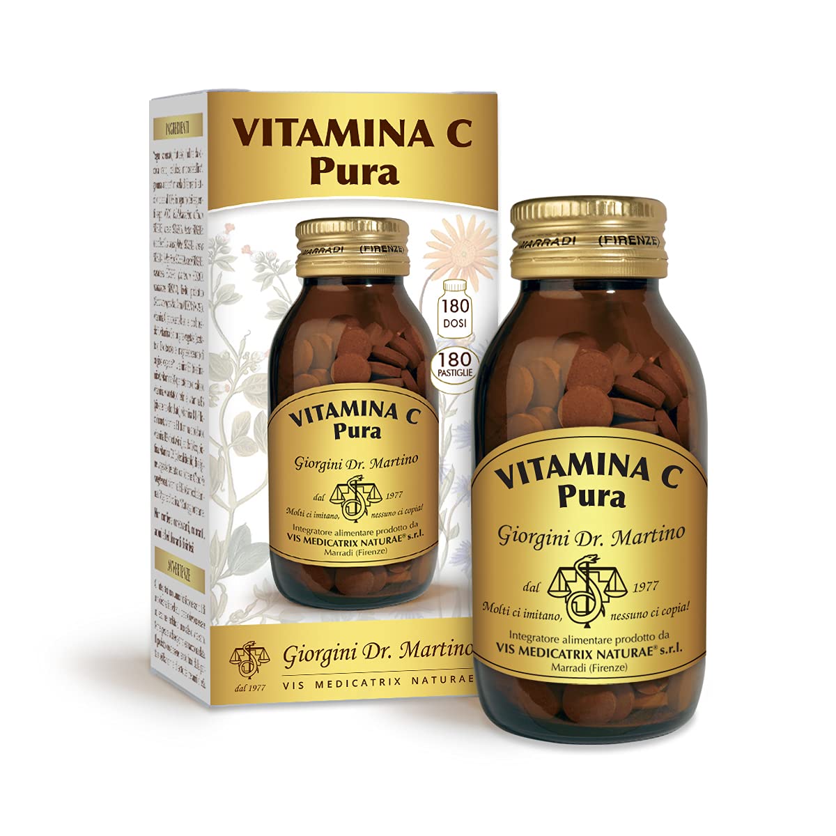 Dr. Giorgini Integratore Alimentare, Vitamina C Pura Pastiglie, 180 Unità, 90 Grammi