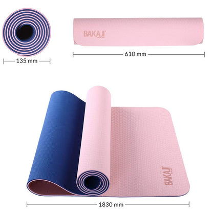 BAKAJI Tappetino Yoga in TPE Ecologioco Doppio Strato Antiscivolo Alta Densità Materassino Tappeto Allenamento Fitness Aerobica Palestra Ginnastica Dimensione 180 x 61 cm con Custodia