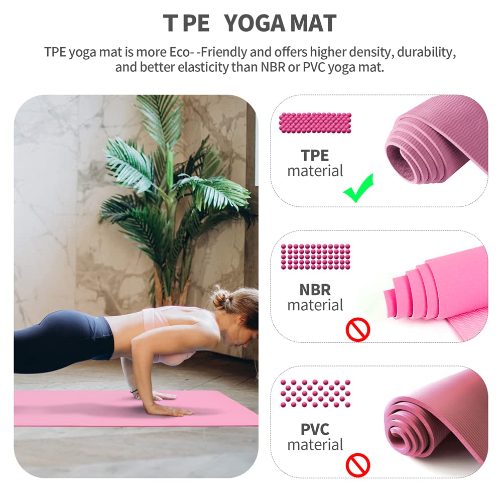 Oak & Tea Tappetino da yoga, tappetino da yoga spesso antiscivolo per donne/uomini, tappetini per esercizi per la casa palestra con cinghia di trasporto, tappetino ecologico in TPE per yoga, meditazione, pilates, 183 x 61 x 0,6 cm