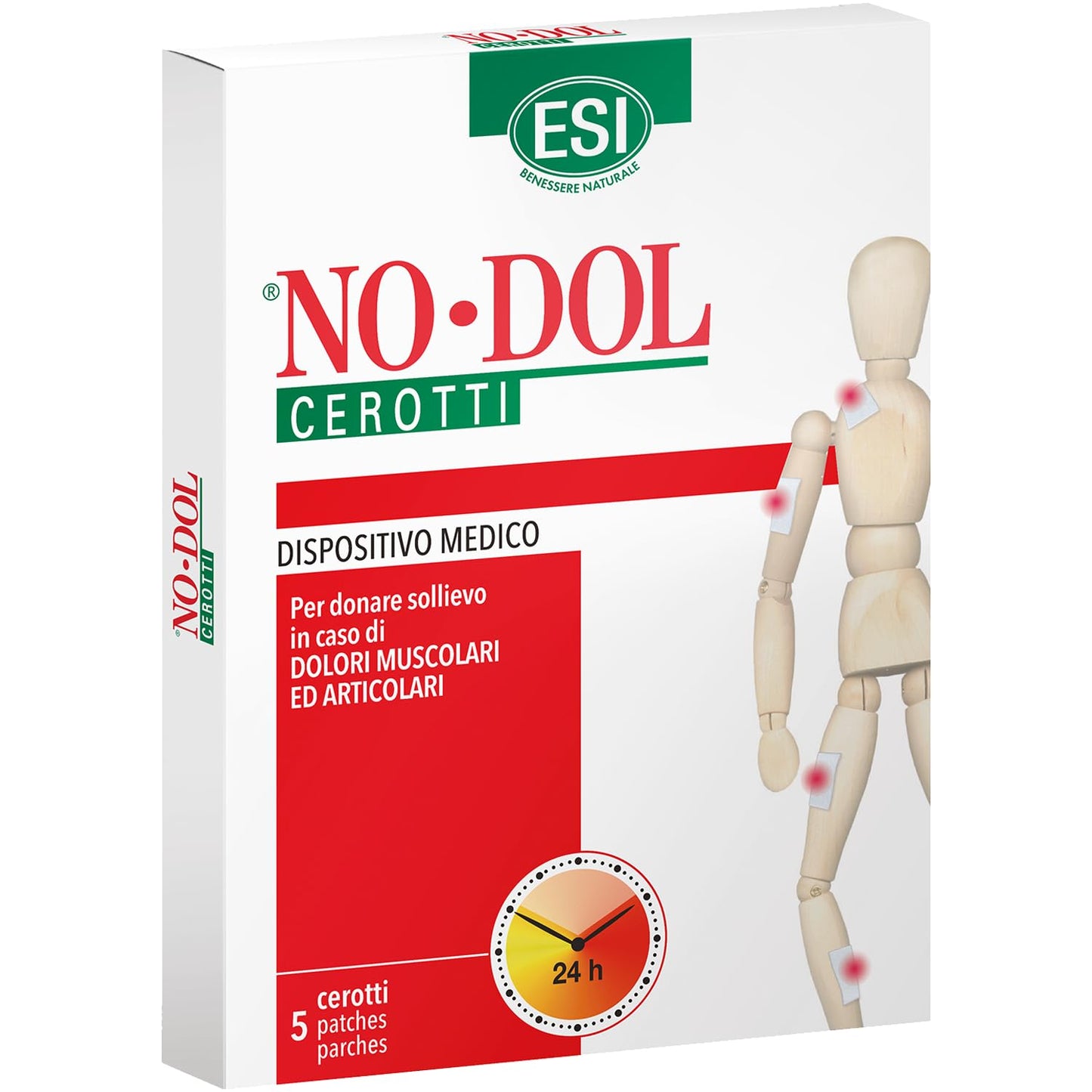 ESI - No-Dol Cerotti con Arnica, Artiglio del Diavolo e Canfora, Allevia Dolori Muscolari, Articolari e Contratture, Dona Sollievo Fino a 24 Ore, Senza Coloranti e Parabeni, 10 Pezzi