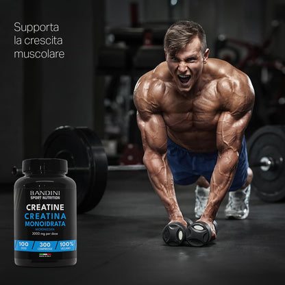 Bandini® Creatina Monoidrata 3.000mg, Creatina Vegana 300 Compresse (Scorta per +3 Mesi), Creatina Monoidrato Micronizzata, Creatine Monohydrate, Pre Intra Post Workout, Allenamento, Palestra