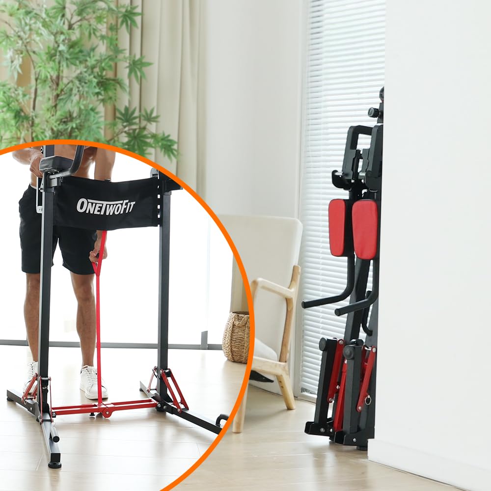 ONETWOFIT Power Tower pieghevole Dip Station Barra per trazioni, Regolabile in altezza Multifunzione stazione di potenza per la Palestra di casa Allenamento della Forza Attrezzatura per Il Fitness