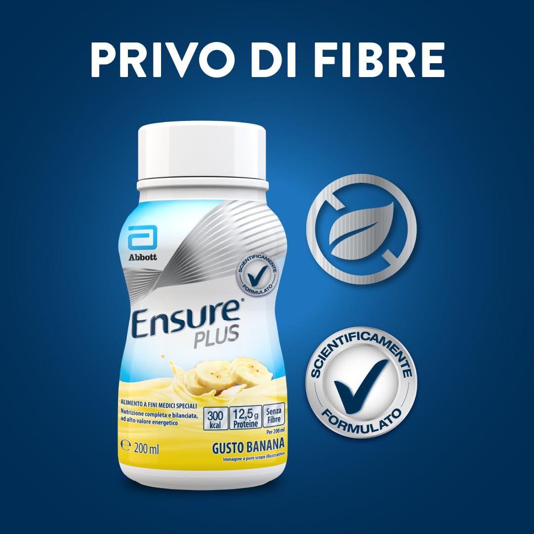 Ensure Plus Supplemento Nutrizionale Ipercalorico con Proteine, privo di Fibre |Formato bevanda| Alimento a fini medici speciali completo e bilanciato | Confezione 4x200ml Gusto Vaniglia