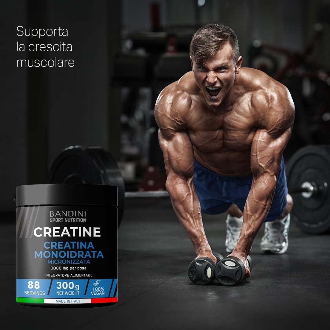 Bandini® Creatina Monoidrata in Polvere Pura al 100% - Integratore per Allenamento, Sport, Palestra e Pre Workout - Include Dosatore - 100% Vegan - A base di Creatine Monoidrato