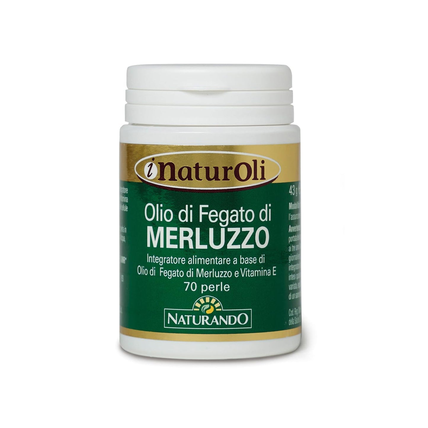 Naturando Olio di Fegato di Merluzzo ricco di Omega 3, vitamina A e vitamina D e Vitamina E - 70 capsule