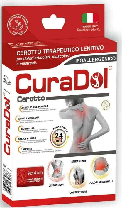 CURA FARMA CuraDol - Cerotti Antidolorifici e Antinfiammatori con Artiglio del Diavolo, Arnica, Salice e Canfora - 10 Pz, Disp. Medico Detraibile Contro Cervicale, Mal di Schiena e Dolori Muscolari