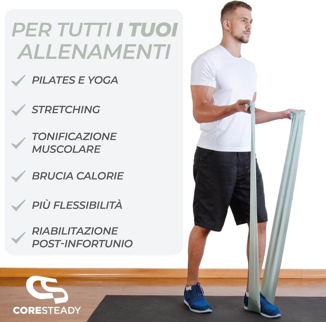 Coresteady Elastici Fitness - Elastico Fitness Pilates - Fasce Elastiche Fitness Fisioterapia e Yoga - Elastici Palestra per Forza - Set Elastici Fitness con Guida Gratuita