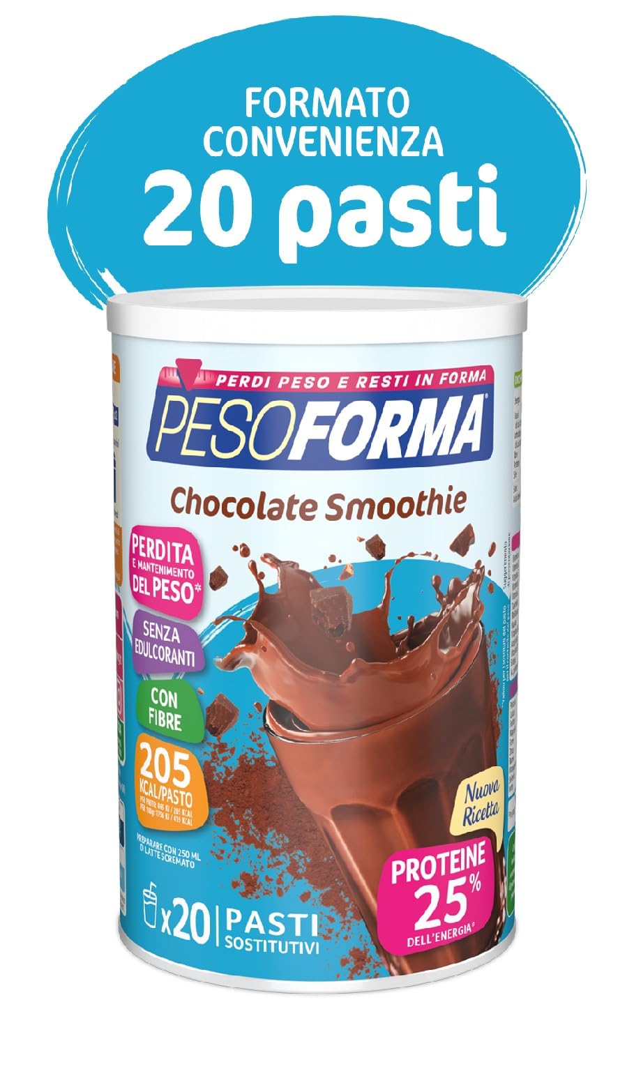 PESOFORMA CHOCO SMOOTHIE, Pasto Sostitutivo per il Controllo del Peso, Smoothie Gustoso che Aiuta a Rimettersi in Forma, Ricco in Proteine e Fibre, Solo 205 Calorie, 20 pasti, 540 gr