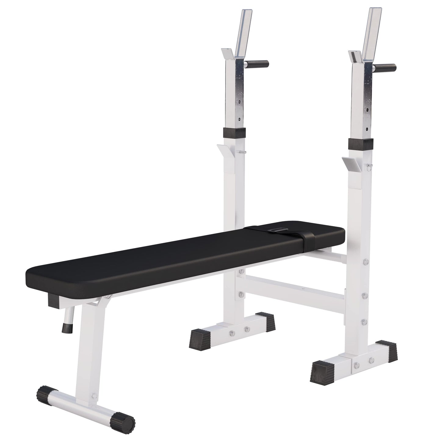 GORILLA SPORTS® Panca Pesi - con Porta Bilanciere, Regolabile e Pieghevole, Carico Max. 200kg, in Altezza, Nera/Bianca - Panca Piatta, Palestra, per Sollevamento, Multifunzione, Allenamento, Fitness