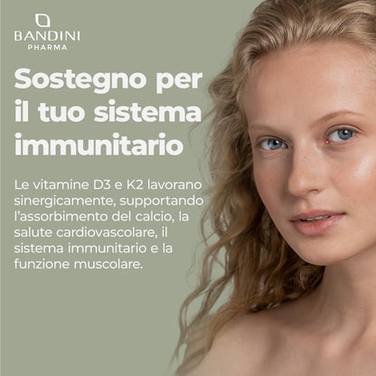 Bandini® Vitamina D3 K2 | 365 COMPRESSE (12 Mesi) | Vitamina D3 2000 UI + 200 mcg Vitamina K2 | K2 MK-7 99% All Trans (K2VITAL®) | Per Ossa, Denti, Muscoli, Articolazioni & Sistema Immunitario