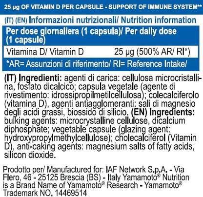 YAMAMOTO Nutrition, Vitamin D 90 Capsule, Integratore Alimentare con Vitamina D, Aiuta l'Organismo ad Assorbire Calcio e Fosforo, 25 mcg per Capsula