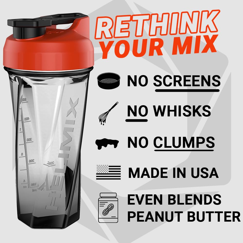 HELIMIX 1,5 Vortex Blender Shaker bottiglia contiene fino a 828 ml | Nessuna palla o frusta | Prodotto negli Stati Uniti | Portatile pre allenamento Proteine del siero di latte shaker tazza | Mescola