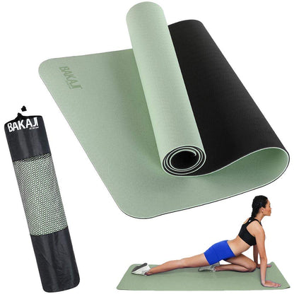 BAKAJI Tappetino Yoga in TPE Ecologioco Doppio Strato Antiscivolo Alta Densità Materassino Tappeto Allenamento Fitness Aerobica Palestra Ginnastica Dimensione 180 x 61 cm con Custodia