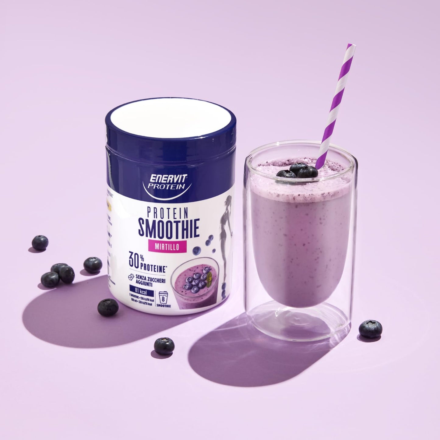 Enervit, Barattolo Smoothie al Mirtillo, Barattolo da 320 Grammi, Antiossidante, con Proteine di Pisello e Riso e Vitamina C, 100% Vegetale