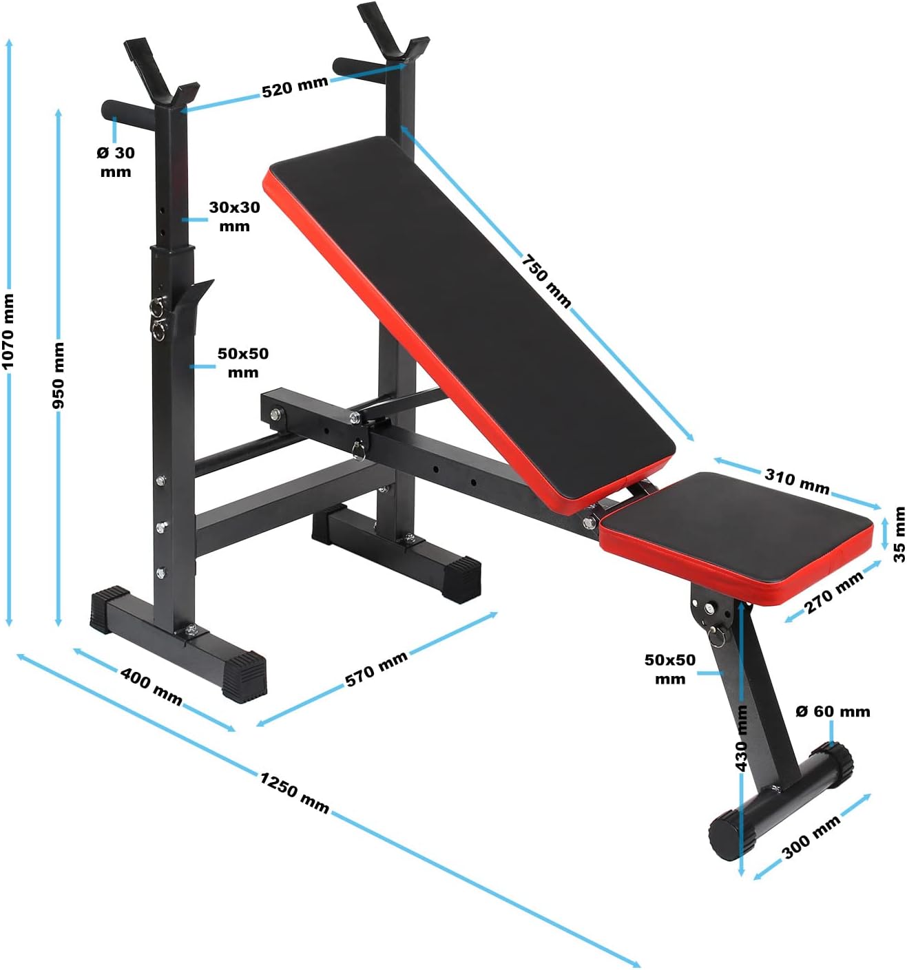 Wiltec Panca per Pesi Pieghevole per Max 230kg Panca Fitness 2in1 inclinata e Piana Porta bilanciere