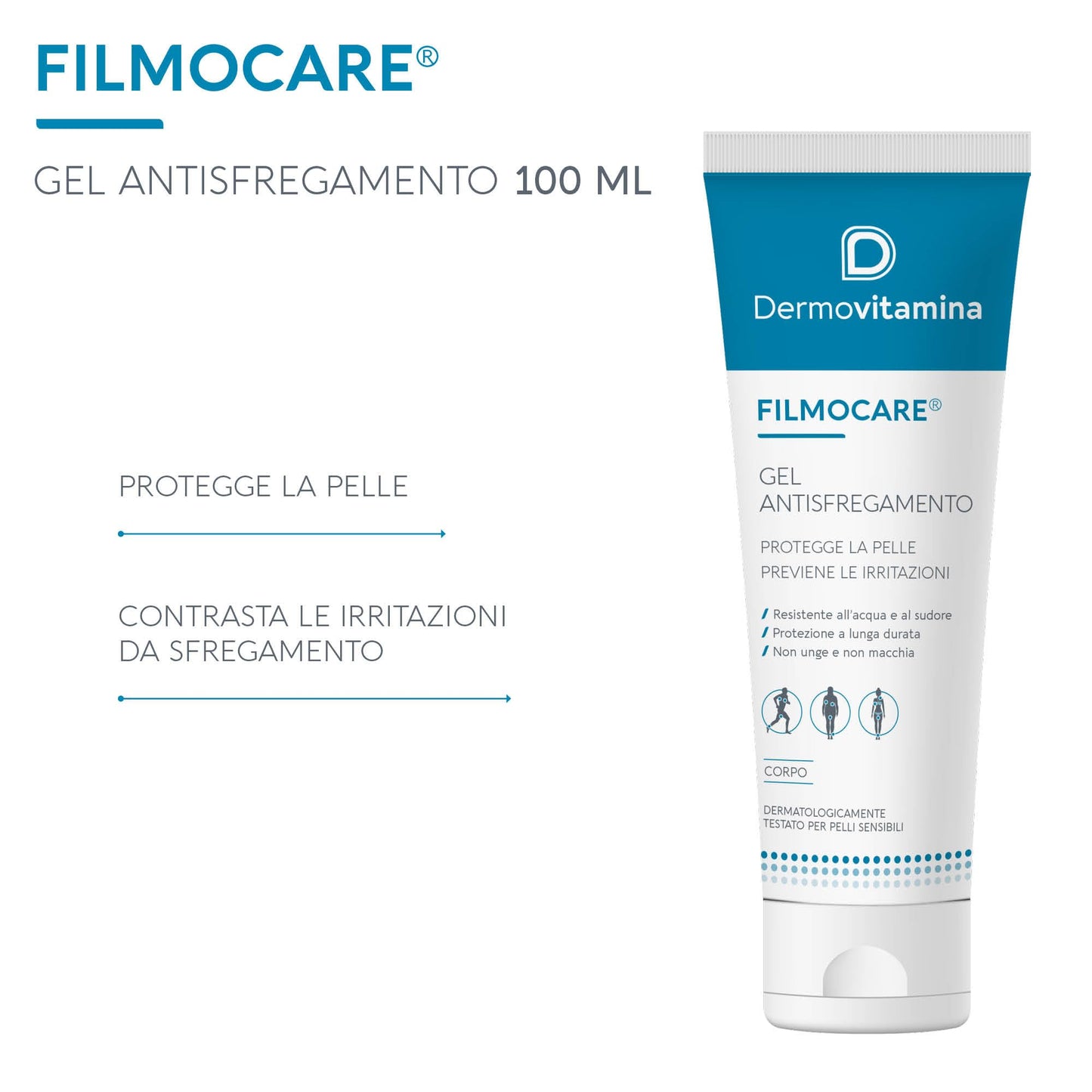 Dermovitamina Filmocare Antisfregamento 100 ml, Gel antisfregamento indicato per chi pratica sport, per i soggetti in sovrappeso e per le persone anziane o lungodegenti